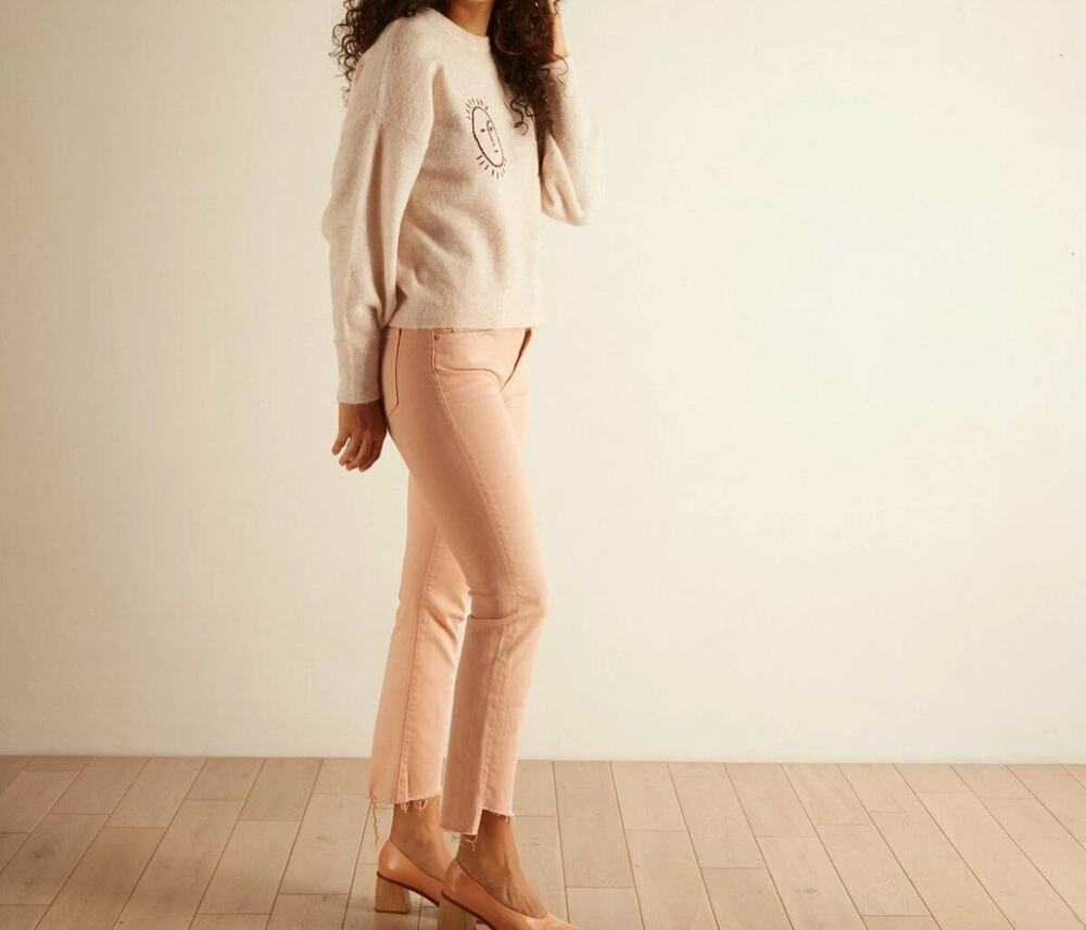 MOTHER Denim The Rascal Ankle Step Fray Jeans 25 Powder Pink classic slim Boho